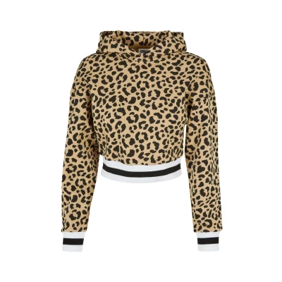 Abbildung von Urban Classics Short AOP College Kapuzenpullover, Damen, Größe: 4XL, Union/beige/leo