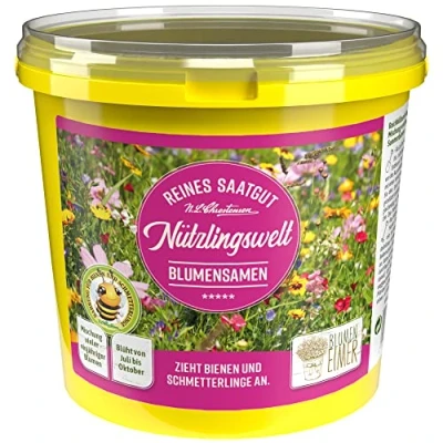 Abbildung von Chrestensen Nützlingswelt Blumensamen 1L Eimer reichblühnende Samenmischung verschiedenster Sommerblumen