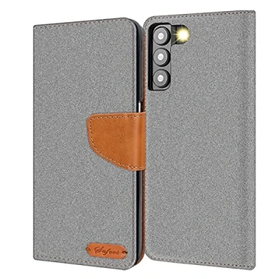 Abbildung von Verco kompatibel mit Samsung Galaxy S23 Plus Hülle, Schutzhülle für S23+ 5G Tasche Denim Textil Book Case Flip Klapphülle, Grau