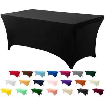 Abbildung von Utopia Kitchen Spandex Tischdecke 1 Packung [4FT, Schwarz] Waschbare und Knitterfreie Rechteckige Stretch für Veranstaltungen, Hochzeiten, Bankette Partys [122Lx76Wx76H] cm