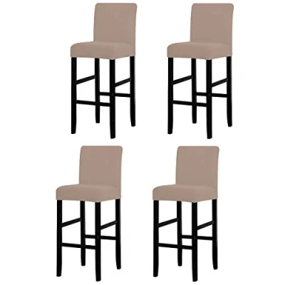 Abbildung von LANSHENG Bar Stuhlhussen, Stretch Abnehmbarer waschbarer Stuhl Schonbezug für Short Swivel Dining Chair Rückenlehne Barhocker (Sand,4 Stück)