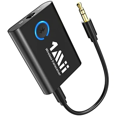 Abbildung von 1Mii Bluetooth 5.3 Adapter für TV zu Kopfhörer, 2 in 1 Sender Empfänger, aptX Adaptive &amp; HD kabelloses Audio Transmitter Receiver Klinke 3,5 Stereoanlage Flugzeug MP3 Upgraded