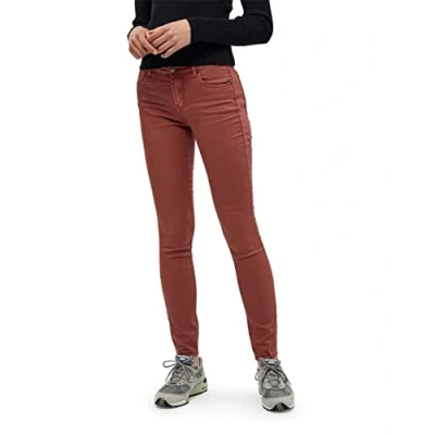 Abbildung von Desires Lola Garment Dye Midwaist Damen Jeans Größe 26 Braun Stretch Mittel Tailliert Jeanshose Mit Enger Passform Allseitige Hose Taschen