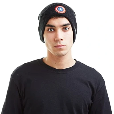 Abbildung von Marvel Herren Captain America Shield Strickmütze, schwarz, one Size