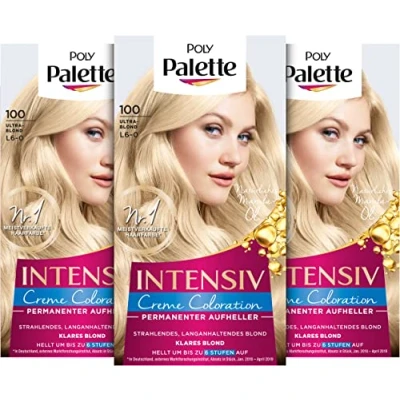 Abbildung von Palette Intensiv Creme Coloration 100/L6 0 Ultrablond Stufe 3 (3 x 125 ml), Permanenter Aufheller für strahlende, langanhaltende blonde Haarfarbe, Anti Gelbstich Effekt
