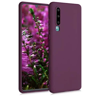 Abbildung von kwmobile Hülle kompatibel mit Huawei P30 weiches TPU Silikon Case Cover geeignet für kabelloses Laden Bordeaux Violett