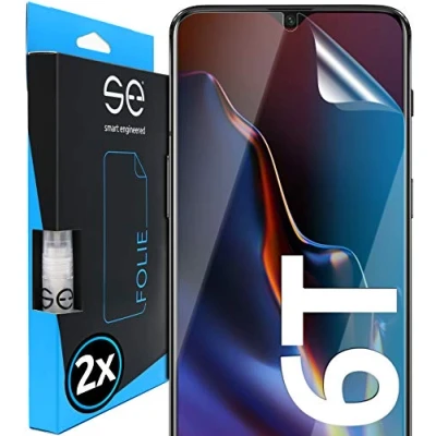 Abbildung von smart engineered s.e Schutzfolie für OnePlus 6T, 2 Stück, Full Screen, Positionierhilfe, 6T Panzerfolie, transparente Displayfolie, funktionierende Alternative zu Schutzglas, Schutzglasfolie