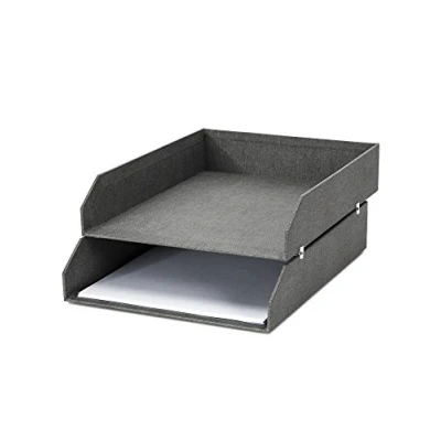 Abbildung von Bigso Box of Sweden Hakan 2er Set Briefablage für den Schreibtisch stapelbare Ablagefächer Briefe, Dokumente usw, Ordnungssystem aus Faserplatte mit Papier in Leinenoptik grau