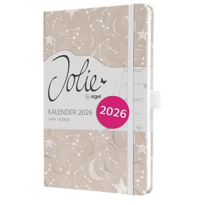 Abbildung von SIGEL J6349 Wochenkalender Jolie 2026, Cosmic Fantasy Beige, circa A5, Hardcover, Gummiband, Stiftschlaufe, Einstecktasche, 174 Seiten, vegan, Buchkalender, Terminplaner