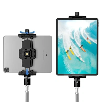 Abbildung von KDD iPad Halterung Adapter für Stativ, Tablet mit Kugelkopf, Stativ 360Drehbar, Stativhalterung Pro 12.9 Air Mini 3 4 Galaxy Tab Surface 8