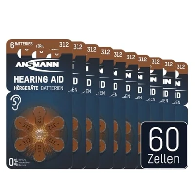 Abbildung von ANSMANN AG 60x Hörgerätebatterien braun Typ 312 1,4 V Knopfzelle