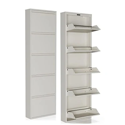 Abbildung von FS Fest&amp;Söhne Schuhregal Metall Schuhschrank Schuhkipper mit Klappen und Wandmontage (5X Klappen, Weiss)