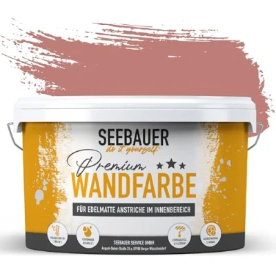 Abbildung von SEEBAUER diy Wandfarbe Rot 5L für Innen (No. 326 Cherry Kiss) Edelmatte rote Innenfarbe Rottöne sehr hohe Deckkraft Matt, Abwaschbar und Tropffrei