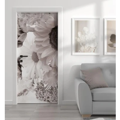 Abbildung von MyMaxxi Tür bekleben mit Türtapete Selbstklebend 90x200 Blumen Soleil Weiss verschönern Türfolie Türaufkleber XXL Aufkleber Folie Türposter Türklebefolie Blüte Pflanze Garten schwarz