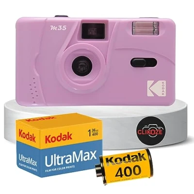 Abbildung von Wiederverwendbares Filmkamera Set enthält Kodak M35 35 mm Filmkamera, Film 36 Belichtungen und Clikoze Tips Karte (lila)