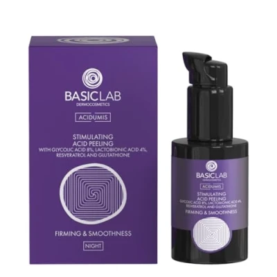 Abbildung von BasicLab Dermocosmetics Stimulierendes Säure Peeling 30 ml Glykolsäure, Lactobionsäure, Tripeptide Stimuliert und glättet die Haut, lässt sie erstrahlen strafft sie, wirkt gegen Fältchen.