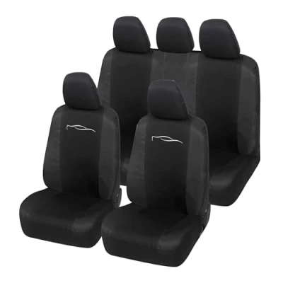 Abbildung von Auto Accessori Lupex Autositzbezüge, universal, Racing Design, für vorne und hinten, aus Polycotton (Schwarz Schwarz)