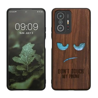 Abbildung von kwmobile Hülle kompatibel mit Xiaomi 11T / Pro Holz Case Handy Cover TPU Handyhülle in Dunkelbraun Perlmut Nicht Anfassen