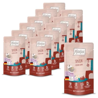 Abbildung von MjAMjAM Premium Nassfutter für Katzen Quetschie Senior leckeres Rind, 12er Pack (12x125g), getreidefrei
