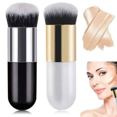Abbildung von 2 Stücke Make up Pinsel, Weiche Foundation Brush Gesichtspuder Pinsel BB Creme Kosmetik Pinselset Makeup,Foundation Pinsel,Super Geschenkidee(Weißgold &amp; Schwarzsilber)