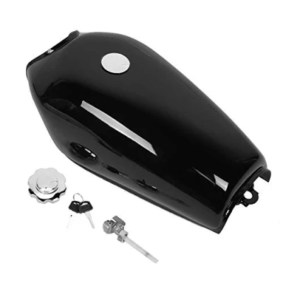 Abbildung von Gaskraftstoff Benzintank, Motorrad Universal Kraftstoff Benzintank mit Abdeckung Schalter Fit, Bright Black Retro Kraftstofftank Moto Quad Typ für CG125