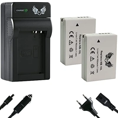 Abbildung von 2X SK Akku Ersatz für Canon NB 10L // 950mAh + Charger PowerShot G1X G3X / G15 G16 SX40 HS SX50 SX60