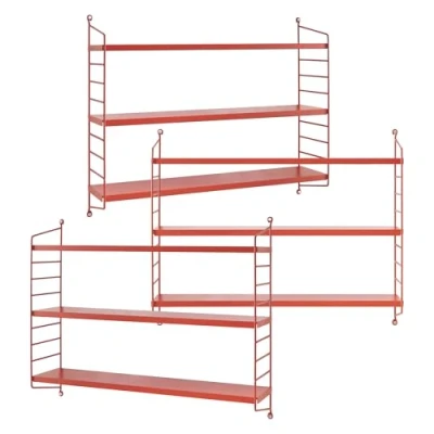 Abbildung von [en.casa] Modulares Wandregal Strängnäs 3er Set Metallregal Rot Hängeregal mit 3 Regalböden Badregal Küchenwandregal Wandablage Wohnzimmer