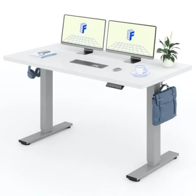 Abbildung von FLEXISPOT Höhenverstellbarer Schreibtisch 160x80cm, mit Haken und 25mm EINTEILIGER Tischplatte, ergonomischer LED Höhenanzeige Memory Funktion (Weiß, Grau)