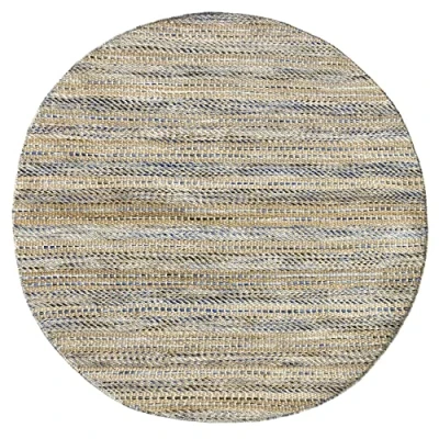 Abbildung von HAMID Woll und Jute Teppich Runden Olivia, Handgewebter für Wohnzimmer, Schlafzimmer, Blau Geädert, (150 x 150 cm)