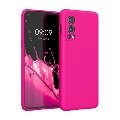 Abbildung von kwmobile Hülle kompatibel mit OnePlus Nord 2 5G Silikon Handy Case Handyhülle weiche Oberfläche kabelloses Laden Neon Pink