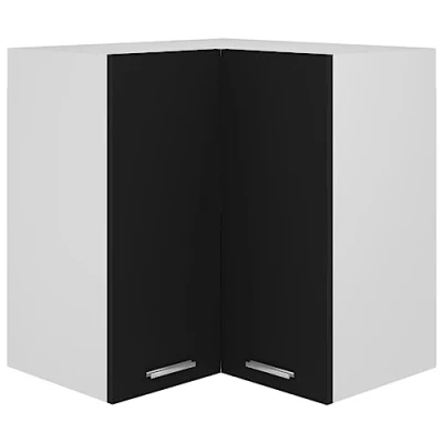 Abbildung von vidaXL Eckhängeschrank Küchenschrank Küchenzeile Hängeschrank Küchenmöbel Einbauküche Küche Schrank Küchenblock Schwarz 57x57x60cm Holzwerkstoff