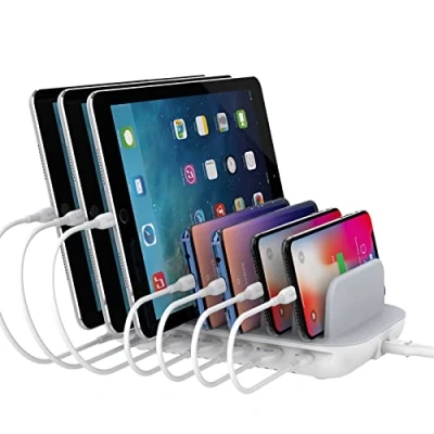 Abbildung von SooPii 70W 7 Port Multi Geräte Ladestation, Ladestation mit einem 30W Stromanschluss für Laptops und 6 USB Anschlüssen Smartphones, Tablets mehr