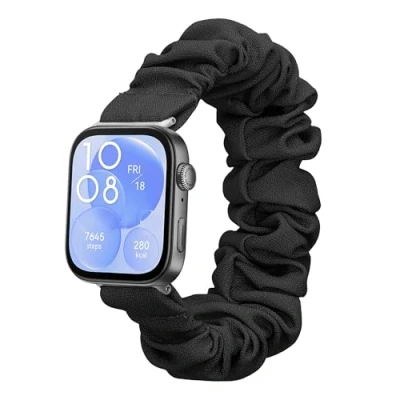 Abbildung von kwmobile Ersatz Armband kompatibel mit Huawei Watch Fit 3 Smartwatch Scrunchie Haargummi Design Schwarz Innenmaße 14 19 cm