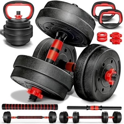 Abbildung von RE:SPORT 2 in 1 Hanteln Set mit Kettlebell 15kg Hantelset verstellbar Kurzhantel &amp; Langhantel Sternverschlüsse Verbindungsrohr