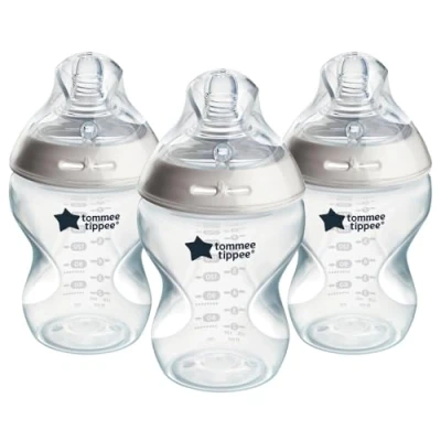 Abbildung von Tommee Tippee Closer to Nature Babyflaschen, Natürlich geformter Trinksauger mit Anti Kolik Ventil, 260 ml, 3er Set, Mehrfarbig
