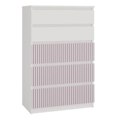 Abbildung von CDF Kommode Malwa M5 Farbe: Weiß/Rosa Schrank für Dokumente, Kleinigkeiten Ideal Wohnzimmer, Schlafzimmer, Kinderzimmer, Jugendzimmer 5 geräumige Schubladen