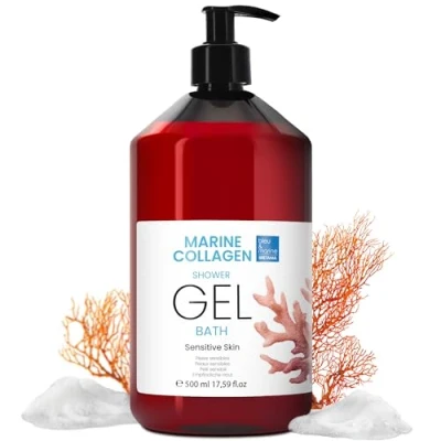 Abbildung von Gel Dusche Kollagen Triple Action: Gesichts , Körper und Haarreiniger. Straffender Anti Aging Effekt. Pflege für atopische, empfindliche trockene Haut 500 ml