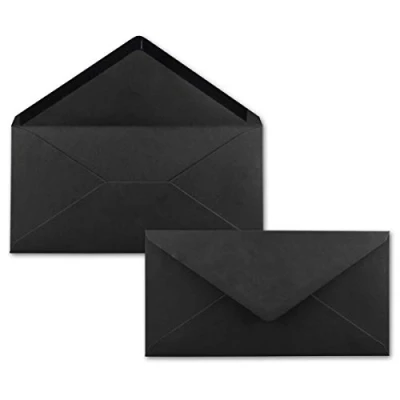 Abbildung von 150 Brief Umschläge Schwarz DIN Lang 110 x 220 mm (11 22 cm) Nassklebung ohne Fenster Ideal für Einladungs Karten Serie FarbenFroh