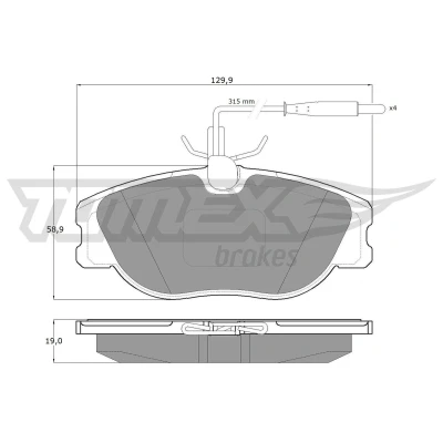 Abbildung von TOMEX brakes TX 12 442 Bremsbelagsatz Vorderachse mit integriertem Verschleißwarnkontakt CITROËN: Jumpy I MPV, Evasion, Kastenwagen