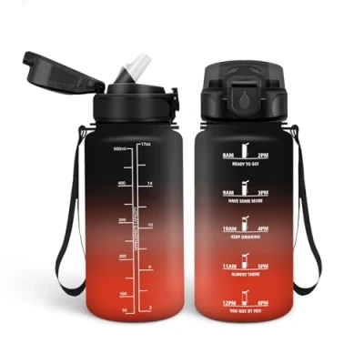 Abbildung von HoneyHolly Trinkflasche 500ml, Auslaufsicher, Wasserflasche BPA Frei, Motivierende mit Zeitmarkierung, Strohhalm, Sport für Kinder, Fahrrad, Fitness, Schule, Büro