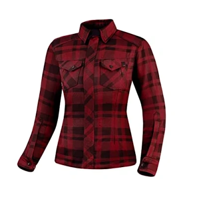Abbildung von SHIMA RENEGADE LADY 2 Motorrad Hemd Damen Verschleißfest Baumwolle Karierte Motorradjacke mit CE Protektoren, FiberQL Aramid und Kühlungsschicht, Reißverschluss (Rot, M)