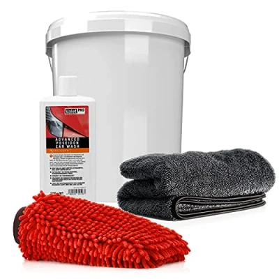 Abbildung von detailmate Auto &amp; Motorrad Wasch Set: ValetPRO Advanced Poseidon Car Wash 500ml + Wascheimer mit passendem Deckel Mikrofaser Chenille Waschhandschuh saugstarkes Trockentuch, 50x80cm, 1000GSM