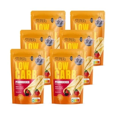 Abbildung von STEINER&#039;s Low Carb Pfannkuchen Protein Pancake Mix Zuckerfrei, Glutenfrei &amp; Kalorienreduziert 7,8g Eiweiß Für Pfannkuchen, Pancakes Waffeln 6x 150g Packung