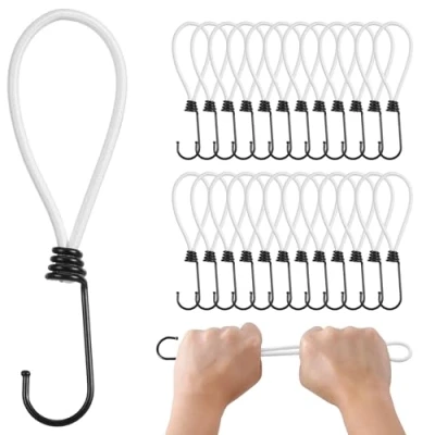 Abbildung von PRETEX 25er Pack Spanngummi mit 18cm Länge Set Gummispanner Spanngurte Haken Expander Spanngurt für Fahrrad Bungee Cord Weißes Band Schwarzer