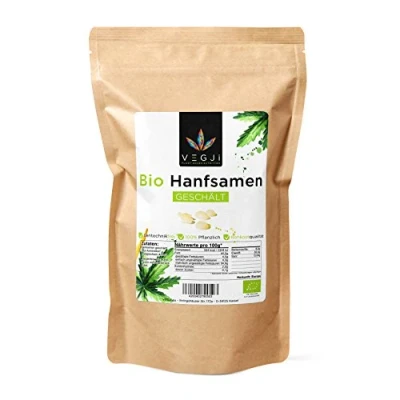 Abbildung von Bio Hanfsamen geschält 1000g aus Europa, reich an Omega 3 6 9 Fettsäuren, 32% Eiweiß, Rohkostqualität, Glutenfrei