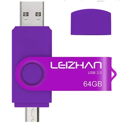 Abbildung von LEIZHAN USB Stick 64GB 3.0 Micro Flash Drive Laufwerk mit Speicherstic Anschluss Memory für Android Smartphone Computer (64GB,Lila)