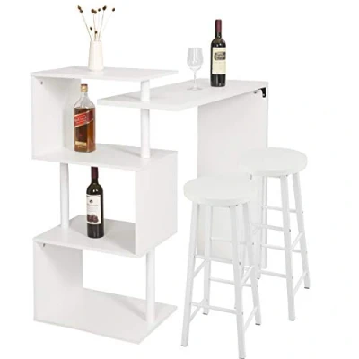 Abbildung von WOLTU BT27ws+BH130ws 2 1x Bartisch + 2X Barhocker Stehtisch Bistrotisch Bartheke Tresentisch, mit 3 Ablagefläche, drehbar, Metall, MDF, 134x38x112cm(BxTxH)