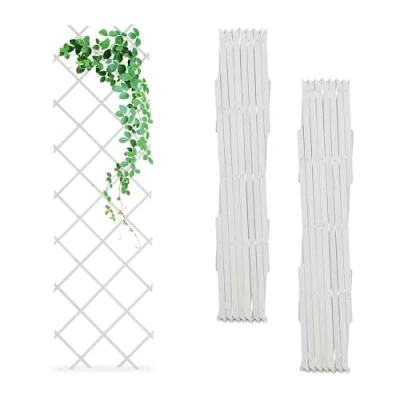 Abbildung von Relaxdays Rankgitter ausziehbar, 3er Set, 180x60 cm, Holz, Wandmontage, Rankhilfe Kletterpflanzen, Holzgitter, weiß