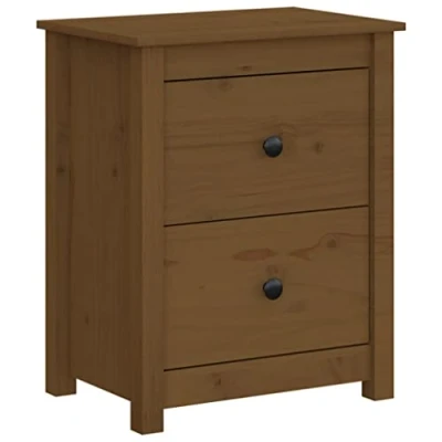 Abbildung von vidaXL Nachttisch 2 Schubladen Nachtschrank Nachtkonsole Nachtkommode Schlafzimmer Schrank Kommode Honigbraun 50x35x61,5cm Massivholz Kiefer