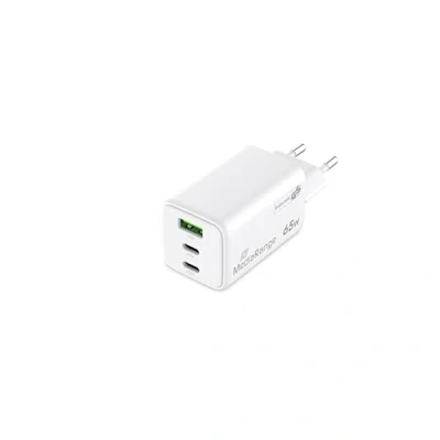 Abbildung von MediaRange 65W GaN Schnellladeadapter (EU Stecker), 2X USB C und 1x A, unterstützt C® Power Delivery Quick Charge™, Weiß